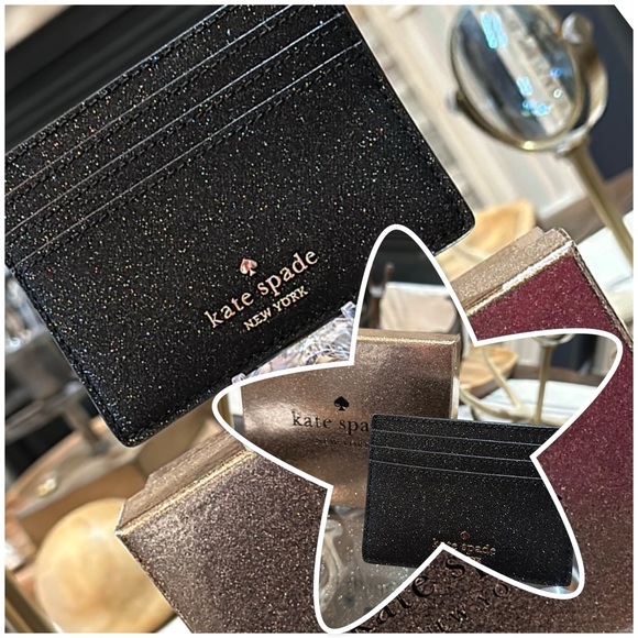 Authentic ♠️ Kate Spade NY Boxed Small Glitter Slim Cardholder in Black ♠️